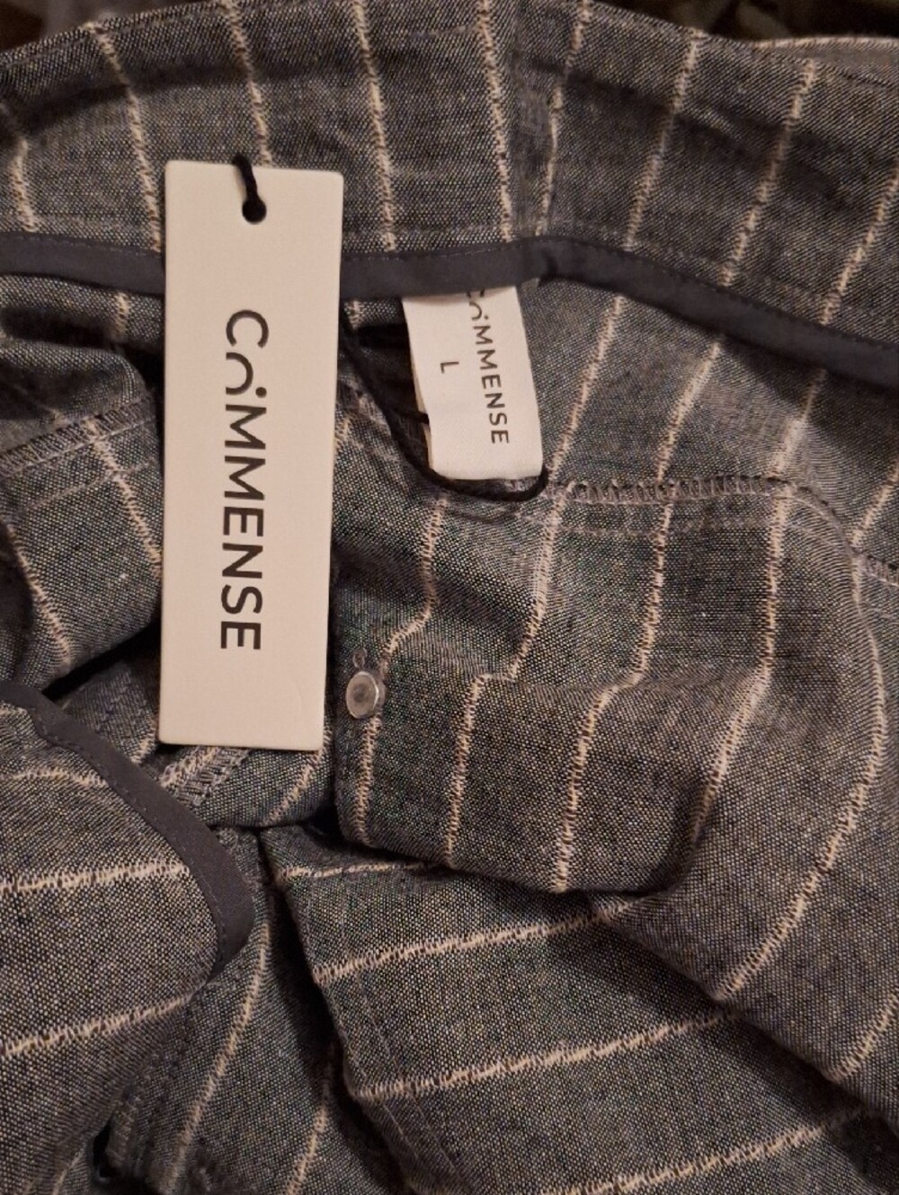 Commense Gray Pinstripe Wide-Leg Trousers with Gold Buttons - Picture 6 of 6